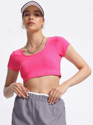 Glitchez Casual Solid Women Pink Top