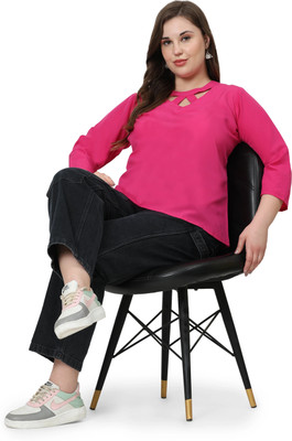 HouseOfCommon Party Solid Women Pink Top