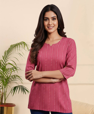 A G TEXTILE Casual Striped Women Pink Top