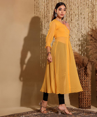 Miss Chase Party Self Design Women Yellow Top