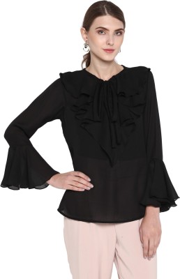 indietoga Casual Bell Sleeve Solid Women Black Top