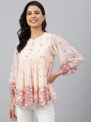 Janasya Casual Printed Women Pink Top