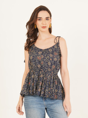 Miss Peach Casual Printed Women Dark Blue Top