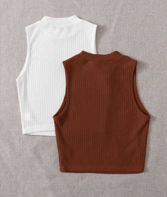 RKK COLLECTIONS Casual Solid Women Brown, White Top