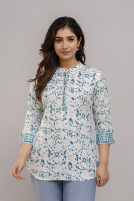 SHREE GOVINDAM TEXTILE Casual Printed Women Light Blue Top