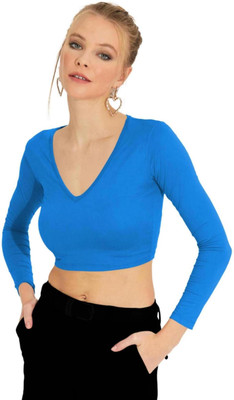 THE BLAZZE Casual Solid Women Light Blue Top
