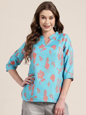 rimi Casual Floral Print, Printed Women Blue Top