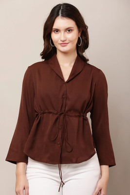 Shiva Trends Casual Solid Women Brown Top