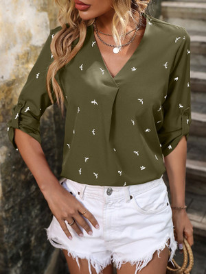 Aahwan Casual Printed Women Green Top