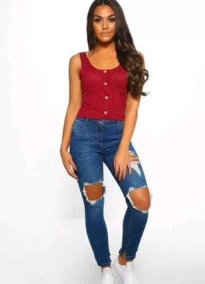 Whitewhale Casual Striped Women Maroon Top