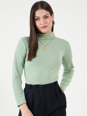 HouseOfCommon Casual Solid Women Green Top