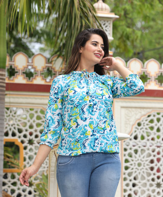 BM enterprises Casual Printed Women Blue Top