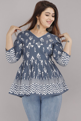 RAMBAAN CREATION Party Printed Women Grey Top