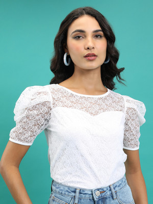 Tokyo Talkies Casual Solid Women White Top