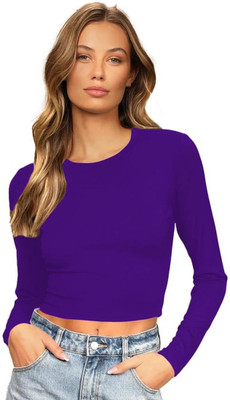 THE BLAZZE Casual Solid Women Purple Top