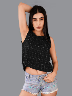 french crown Casual Checkered Women Black, White Top