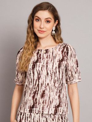 DECKEDUP Casual Tie & Dye Women Beige, Brown Top