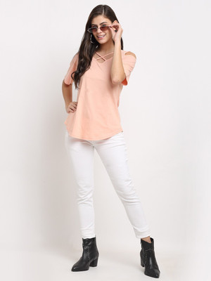 BRINNS Casual Solid Women Beige Top