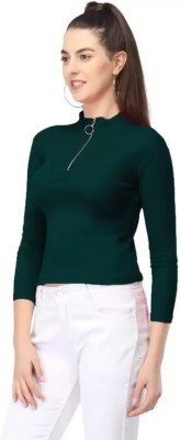 OWN FASHION CLASSIC Casual Self Design Women Dark Green Top