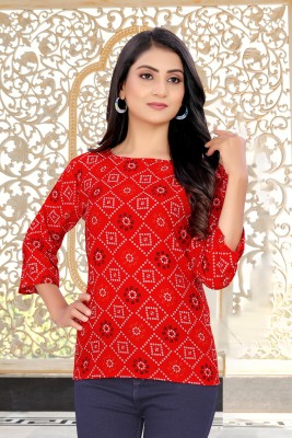 dharmanandan creation Casual Printed Women Red, Black, White Top