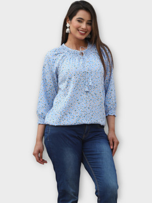 Pittra4ever Casual Floral Print Women Blue Top