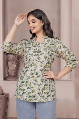 LAZURI BOUTIQUE Casual Geometric Print Women Green Top