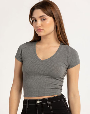Mimmy Kids Casual Solid Women Grey Top
