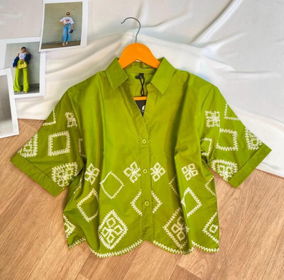 HIYAN TEXTILES Casual Embroidered Women Light Green Top