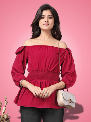 Fashion Fizzz Party Solid Women Red Top