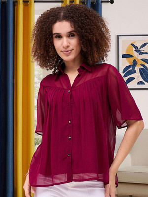 CORSICA Casual Solid Women Maroon Top