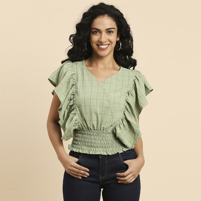 GUFRINA Casual Checkered Women Black Top