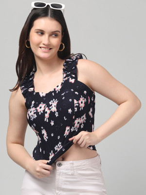 clobug Casual Printed Women Dark Blue Top
