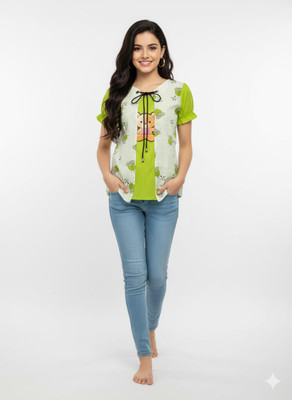 Girijesh Singh Casual Graphic Print, Printed Women Green Top