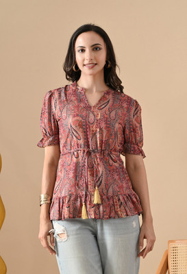 ftDiva Casual Printed Women Brown Top