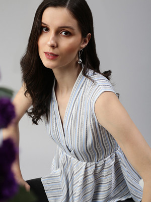 SHOWOFFFF Casual Striped Women Blue Top