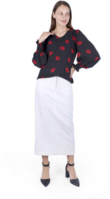 Fuegobella Casual Polka Print, Printed Women Black, Red Top