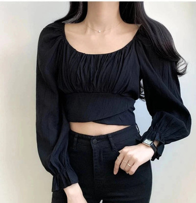 Tooba enterprises Casual Solid Women Black Top