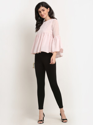 Zoie Casual Self Design Women Pink Top