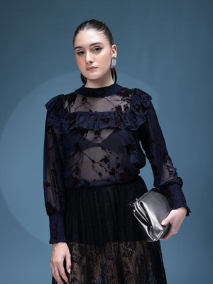 bebe Casual Printed Women Blue Top