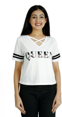 Guffu Casual Printed Women White, Black Top