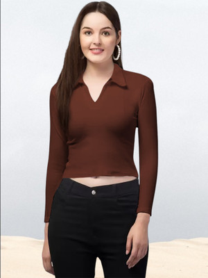 Maheshvi Casual Solid Women Brown Top