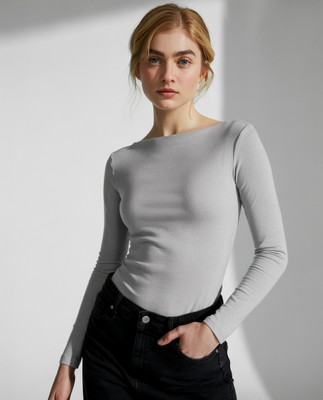 SIGHTBOMB Casual Solid Women Grey Top