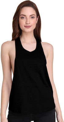 THE BLAZZE Casual Sleeveless Solid Women Black Top