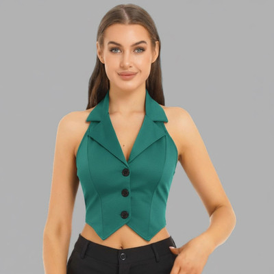 LAHAZAT Party Solid Women Light Green Top