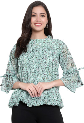 Moda Rapido Casual Printed Women Green Top