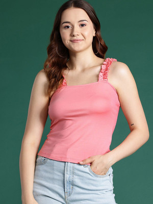 Dressberry Casual Solid Women Orange Top