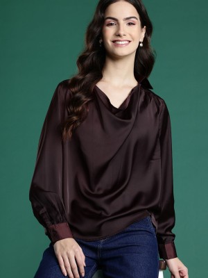 Dressberry Casual Solid Women Brown Top