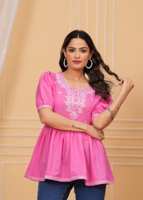 GHUMMAN SONAKSHI Casual Embroidered Women Pink Top