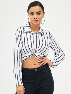 HARPA Casual Striped Women White, Black Top