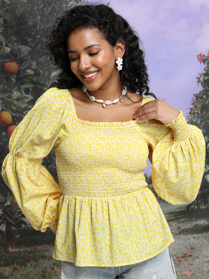 Tokyo Talkies Casual Printed Women Yellow, White Top